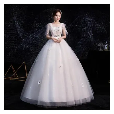 (white, L) Wedding Dress New High Waist Pregnant Women Large Size Straps Qidi Photo Studio Fat M