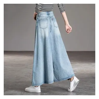 (light blue, 26) High Waist Wide Leg Pants Women Spring And Autumn Skirt Pants Denim Trousers