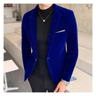 (blue, XL) Autum Velvet Wedding Dress Coat Mens Blazer Jacket Fashion Casual Suit Jacketstage Dj