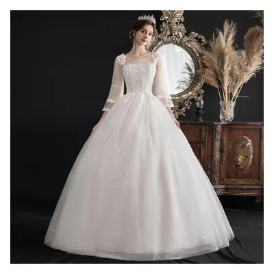 (white, XXXXXXXL) Ielgy Mid-sleeved Wedding Dress With A Single Shoulder Korean Bride Was Thin A