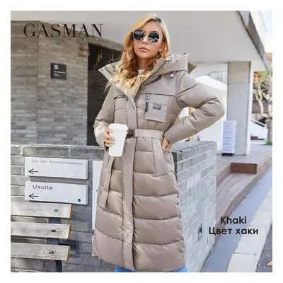 (khaki, S) Gasman Women&apos;s Jacket Long Elegant Fashion Winter Coat For Women Brand Zipper Po