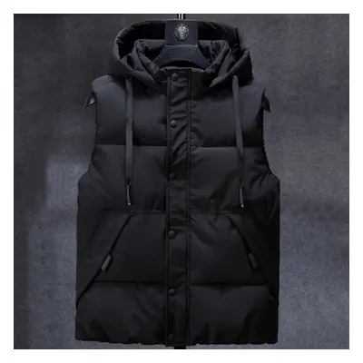 (black, 5XL) Plus Size L-7xl Autumn Winter Men Vest Hooded New Casual Sleeveless Jackets For Men