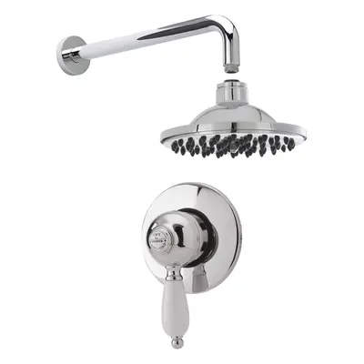 Traditional Concealed Manual Valve with Head & Arm Shower Set - Chrome/White - Balterley