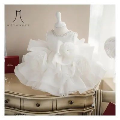 (white, 130) Baby One-year-old Dress Princess Dress New Style Baby Girl&apos;s Puffy Yarn Birthd