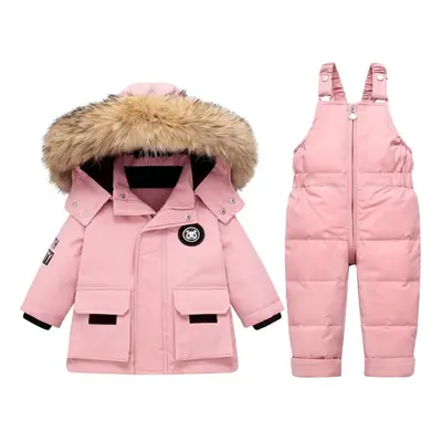 (pink, 100(18-24M)) Toddler Snowsuit Boy Baby Winter Coat Girl Snow Pants And Jackets Bib 1-2-3-