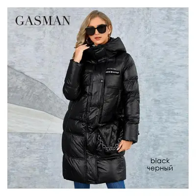 (black, L) Gasma Winter Down Jacket Women Warm Long Classic Zipper Belt Design Pocket Hooded Sli