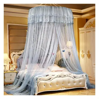 (grey, 1.8m (6 feet) bed) New Princess Lace Dome Insect Bed Canopy Netting Curtain Elegant Round