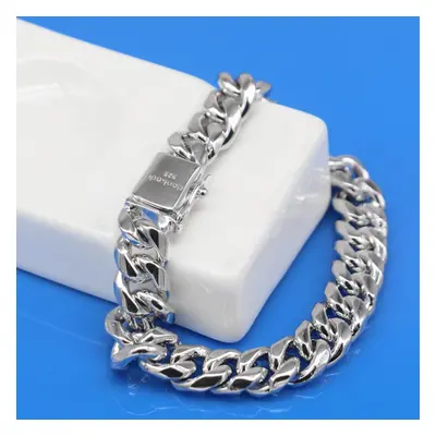 (as the picture, 23cm) Genuine Silver Link Chain Bracelet For Man 10mm 20cm Bangle