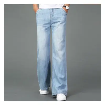 (light blue, 35) Mens Bell-bottoms Jeans 60s 70s Flares Denim Pants Vintage Retro Wide Leg Trous