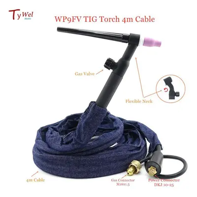 Wp9fv Tig Torch 4m 13ft Gas Tungsten Arc Welding Torch Wp9 Argon Air Cooled Flexible Neck Gas Va