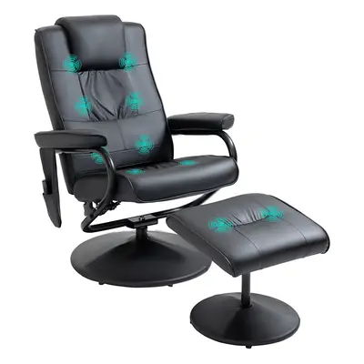 HOMCOM Massage Recliner Chair Cushioned Ottoman Point Vibration Black