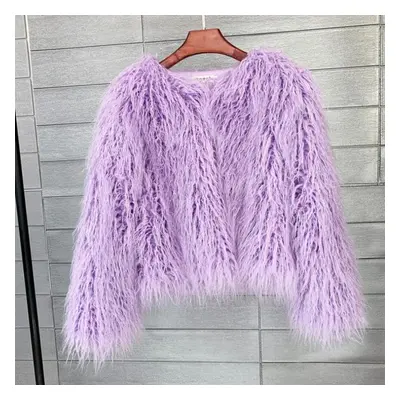 (light purple, 2XL) Color Women&apos;s Fur Coat Colorful Fluffy Pink Lamb Fur Faux Fur Coat Shee