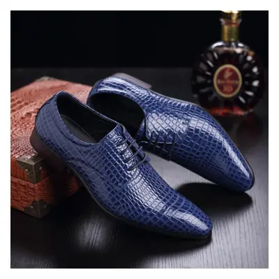 (blue, 44) Men Oxford Shoes Lace Up Casual Business Pointed Shoes Brand Men Wedding Dress Shoes