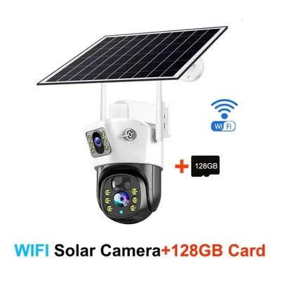 (white,black, ã8ãWifi Camera + 128G Card) Solar Camera 4k Outdoor Low Powered Video Cam Nigh