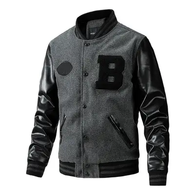 (gray, XXL) Baseball Coat Jacket Men&apos;s Autumn And Winter New Casual Color Inserted Wool Coa