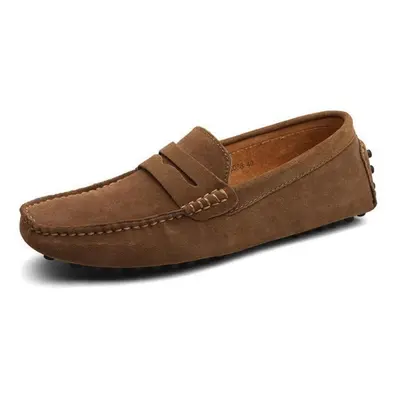 (brown, 47) Size Mens Casual Peas Shoes Suede Leather Men Loafers Moccasins Slip On Flats