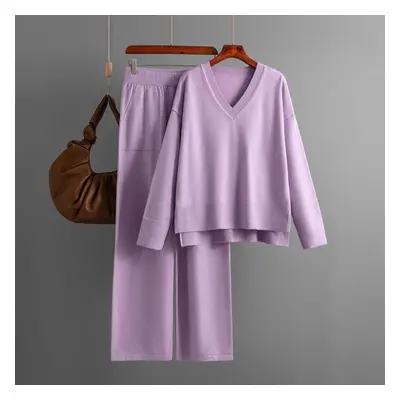 (purple, One Size) Autumn And Winter Women&apos;s Sweater Set Fashion Loose Casual Long-sleeved 