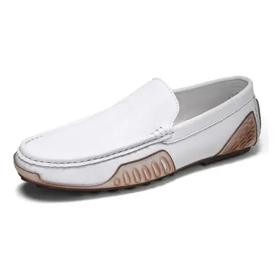 (white, 42) Plus Size Handmade Genuin Leather Men&apos;s Shoes Loafers Comfortable Casual Shoes 