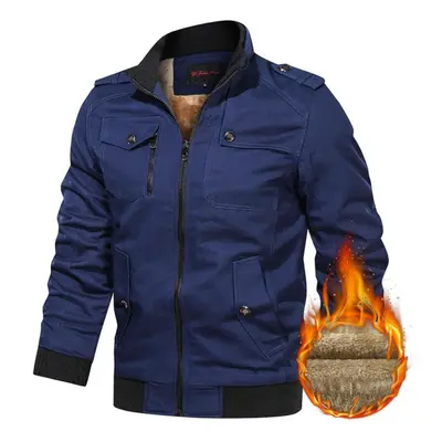 (navy blue, 2XL) Spring And Autumn Men&apos;s Casual Jacket Stand Collar Jacket Men Workwear Jac