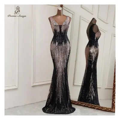 (black, XXL) Sexy Deep V Neck Style Mermaid Evening Dresses Vestidos Formales Vestidos De Fiesta