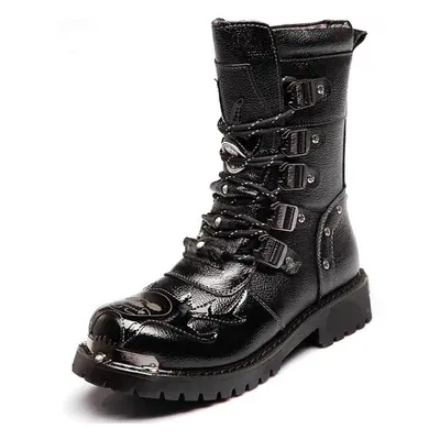 (black, 43) Motorcycle Boots Men Winter Warm Boots Motorcycle Shoes Mid-calf Buckle Motorbike Bo