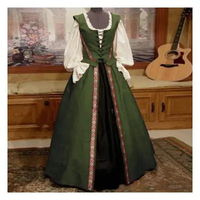 (army green, S) Stylish Medieval Renaissance Style Square Neck Waist-slimming Big Pendulum Two-p