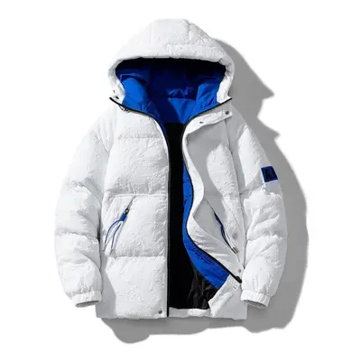 (white, S) Men&apos;s Winter New Korean Version Of Cotton-padded Coat Trend Thick Hooded Coat