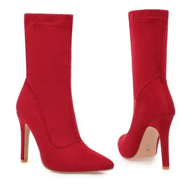 (red, 40) Meotina Autumn Ankle Boots Women Zipper Stiletto Heels Short Boots Sexy Super High Hee