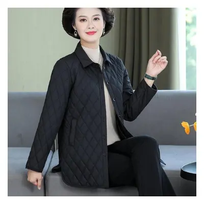 (black, 4XL) Women Thin Quilted Coats All-match Rhombus Lightweight Short Jacket Woman Loose Cot