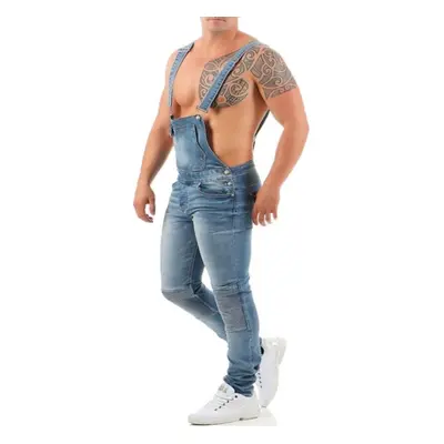 (light blue, XL) Men&apos;s Bib Suspenders Slim Fit Siamese Strap Jeans