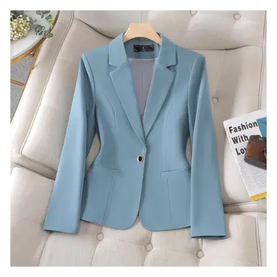 (blue, XXL) Autumn New Casual Tops Long Sleeve Office Lady Blazers Elegant Solid Color Button Al