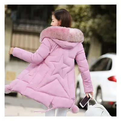 (pink, L) Oversize Winter Jacket Women Parka Hooded Outerwear Warm Down Cotton Jacket Plus Size 