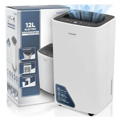 Tanness 12L Dehumidifiers for Home with Digital Humidity Display, Sleep Mode, Continuous Drainag