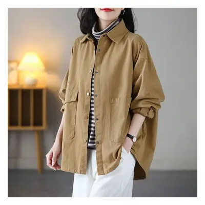 (as the picture, XXXL) Loose Women&apos;s Windbreaker With Long Sleeves And Vintage Style Shirt 