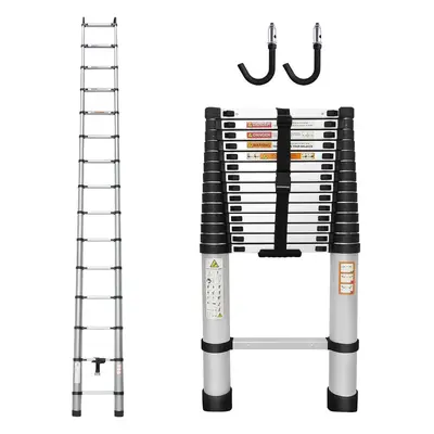 4.4M Telescopic Ladder Portable Heavy Duty Aluminium Extendable with Roof Hooks