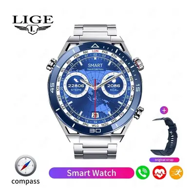 (Blue Shell Silver) LIGE NFC ECG PPG Bluetooth Call Smartwatch GPS Tracker Motion Bracelet