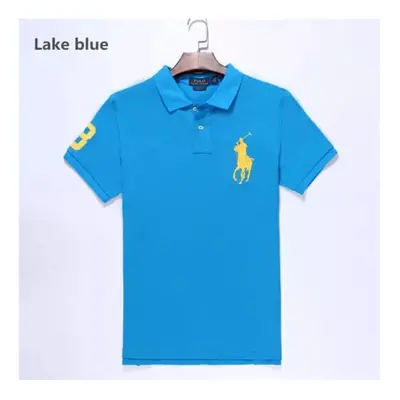 (Lake blue, XL) Men's Custom Fit Polo Shirt Cotton Short Sleeve Large Pony Polo Top