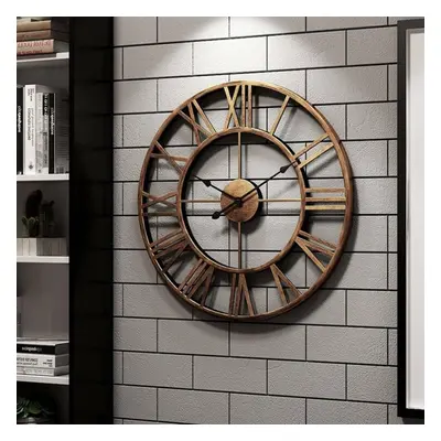 60cm Large Metal Roman Numeral Vintage Wall Clock Room Office Bronze