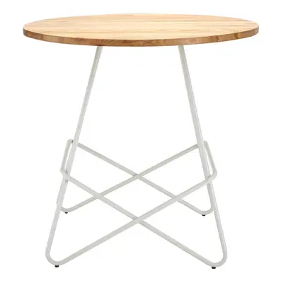 White Metal and Elm Wood Round Table, Versatile Coffee Table for Home and Office, Round Outdoor 