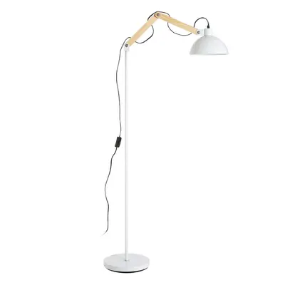 Sleek White Wood And Metal Floor Lamp, Sturdy Design Bedroom Floor Lamp, Highly Manoeuuvrable Mo