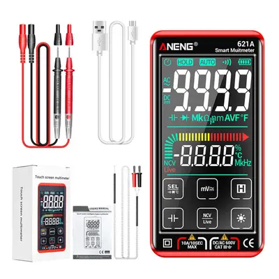 (Red) Counts Auto Range Full-screen Touch Smart Digital Multimeter Rechargeable DC/AC Voltage Cu