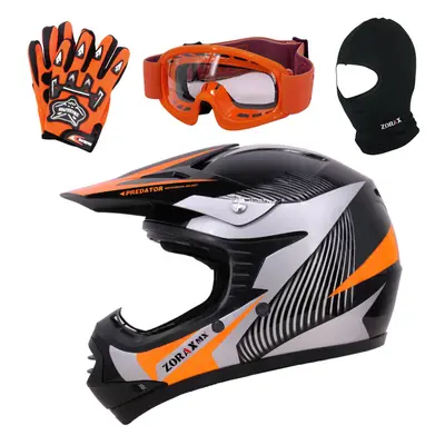 (Orange, XL) ZORAX X19 Kids Motorcycle Motorbike Helmet Child Goggles Gloves Balaclava QUAD ATV