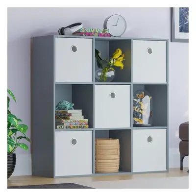 (9 Cube, Grey) Bookcase Storage Organiser Living Room Bookshelf Home Office Furniture