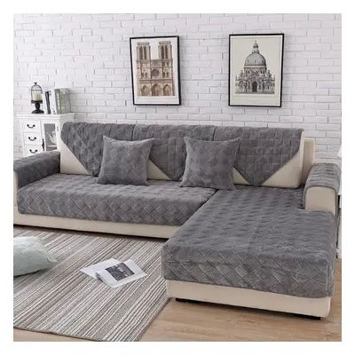 (dark grey, 110*240) Four Seasons Universal Short Plush Sofa Cushion New Thickened Non-slip Cove