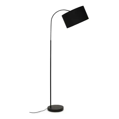 Modern Designer Style Black Curved Stem Floor Lamp with a Black Cylinder Shade - Complete with a