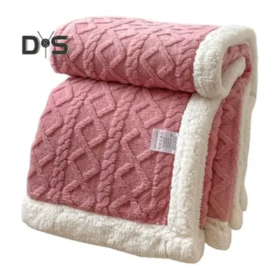 (pink, 1.5x2m) Winter Thickened Blanket Double-sided Fluff Plush Double-layer 3D Jacquard Solid 