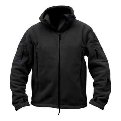 (black, L) Men&apos;s Tactical Fleece Jacket Thermal Polar Outerwear Hooded Hiking Coat Warm Win