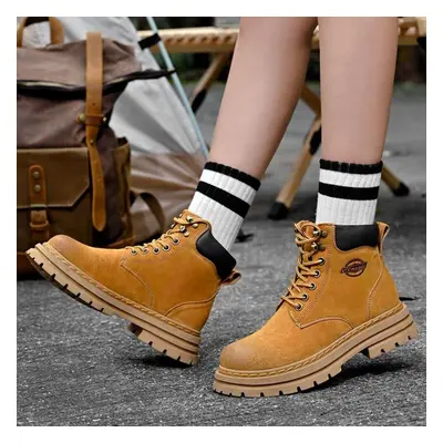 (gold, 39) Men&apos;s And Women&apos;s Boots Genuine Leather High-top Work Boots Yellow Boots Au