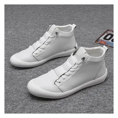 (white, 43) Fashion Genuine Leather White Shoes Men High Top Sneakers Mens Casual Shoes Cool Str