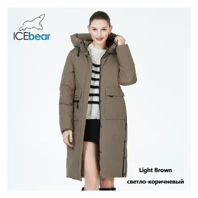 (dark tan, 46) Icebear Winter Women Jacket Long Cotton Big Pockets Ladies Windproof Coat Women&a